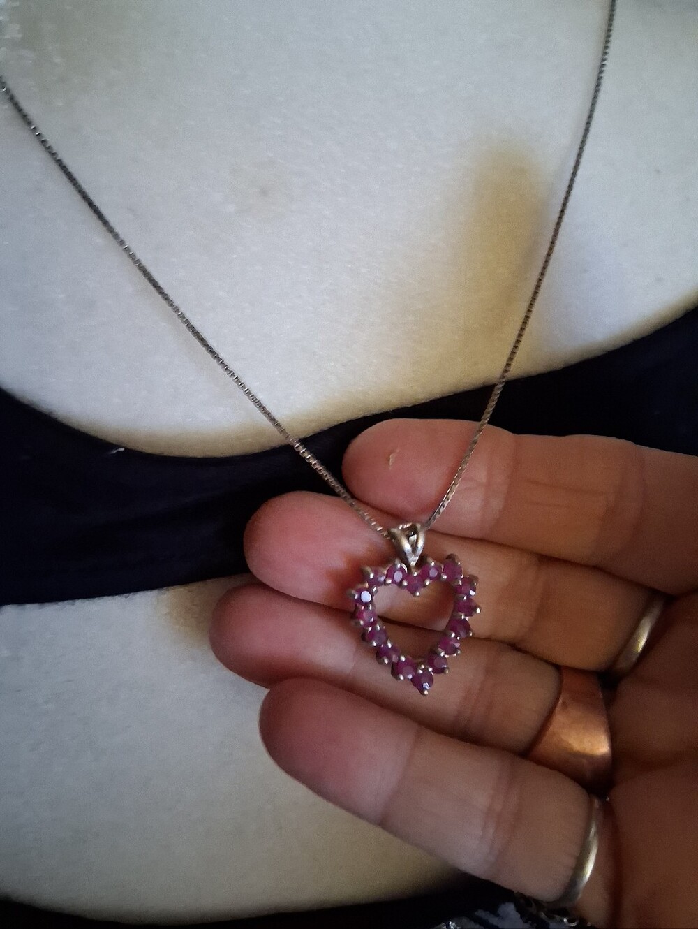 Sterling Silver Heart Pendant Necklace with Pink Stones